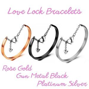 Set of 3 Stainless Steel Silver Gunmetal Black Rose Gold Love Lock Bracelets b20